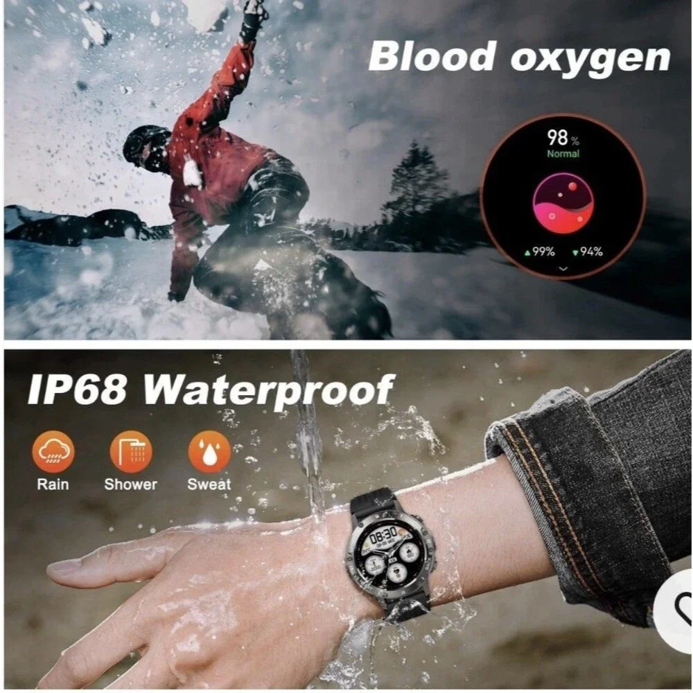 Large Smart Watch for Men Fitness Tracker: Bluetooth Waterproof 1.98 inch Black